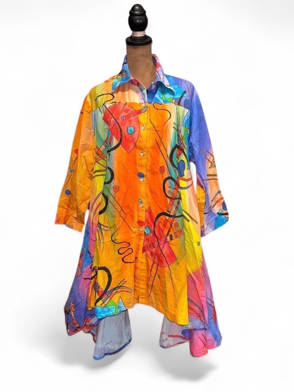 Colorful Abstract Dilemma Dhun Shroff Asymmetrical Hem Art Dress 100% Cotton